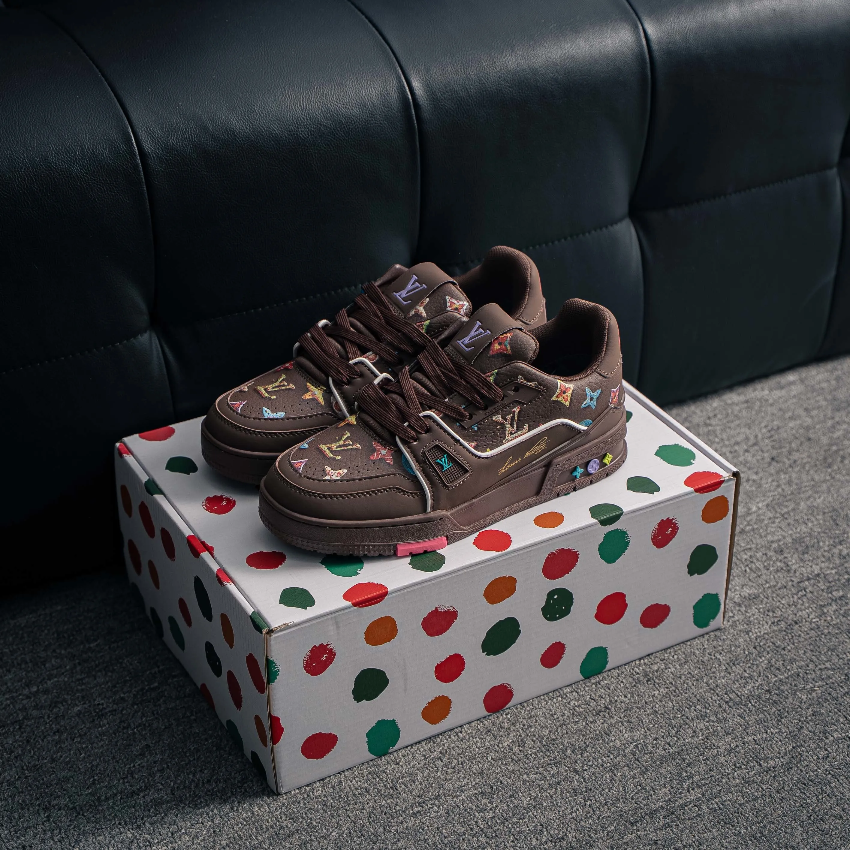 【 】 Louis Vuitton Trainer Sneaker Low Series Low-Top Retro Versatile Skate Shoes“ Virgil Abloh Retro Shoes ，